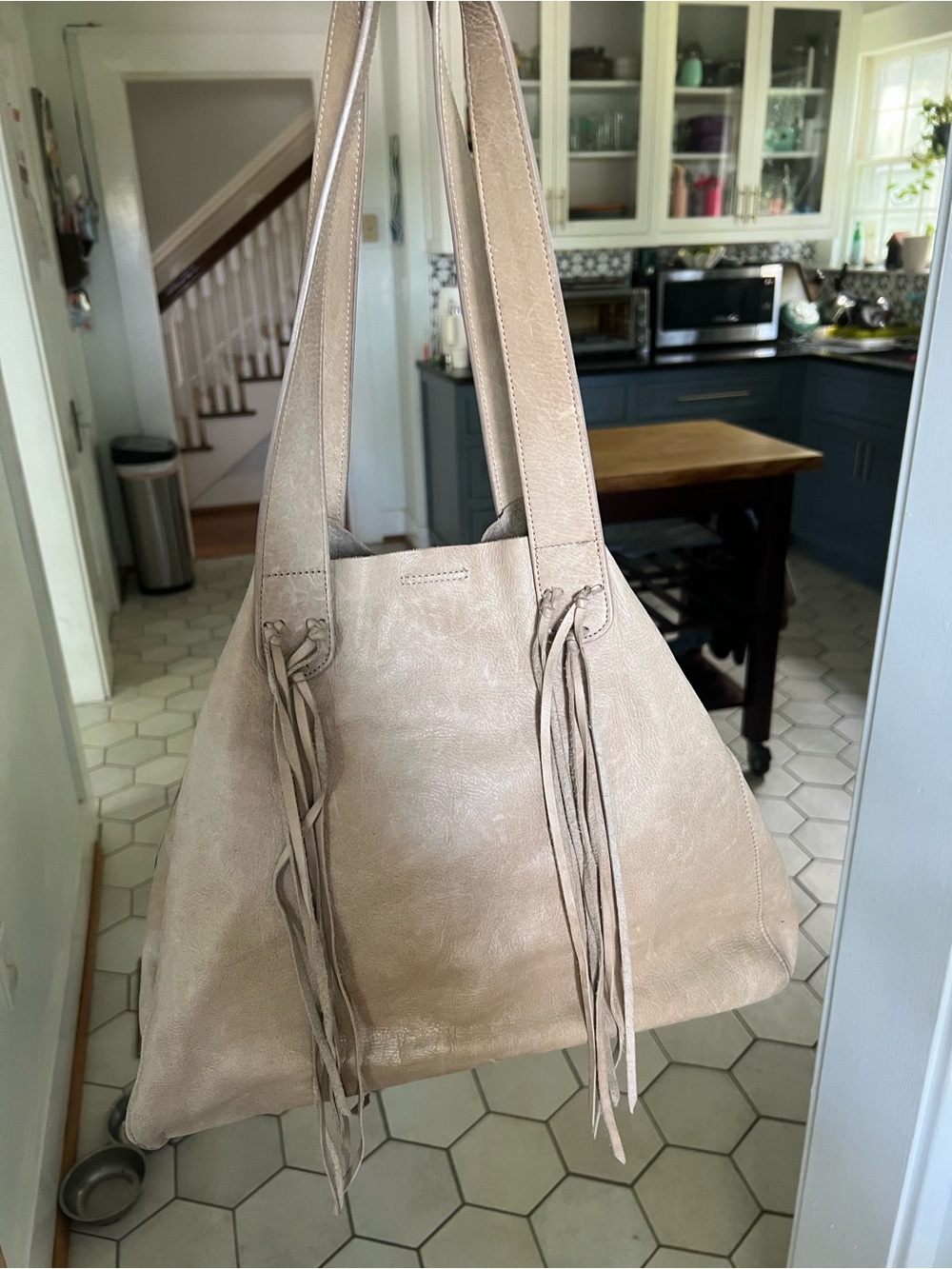 Streets Ahead Tassel Shoulder Tote Bag in Beige